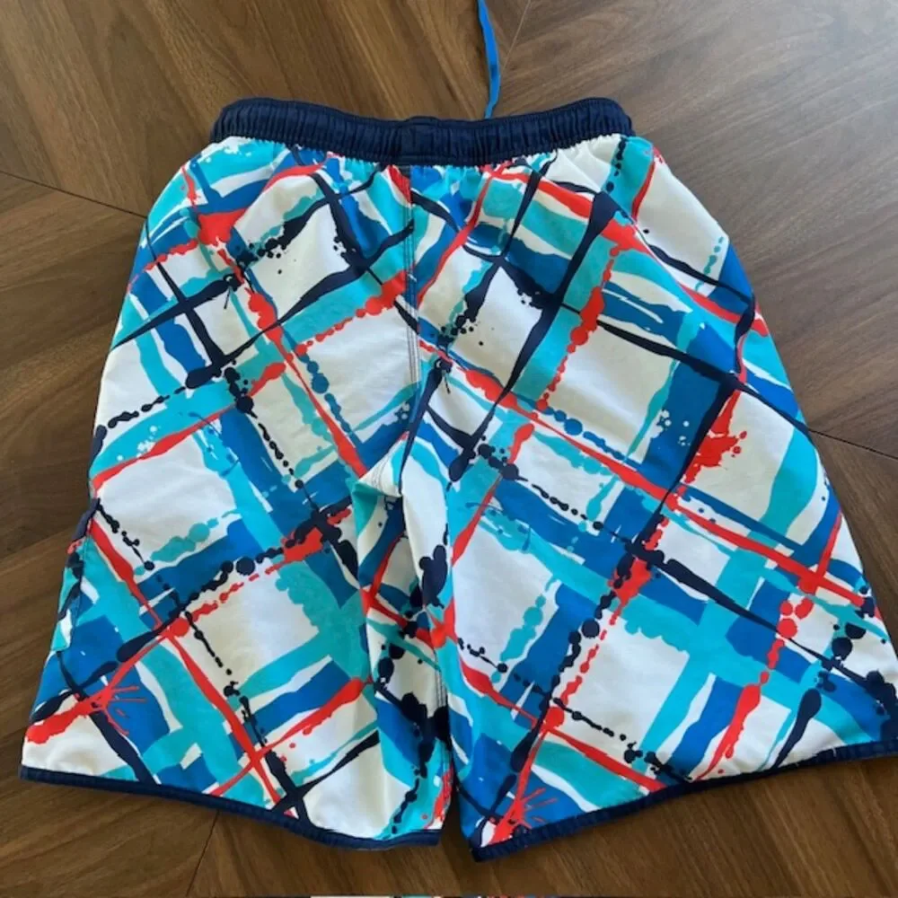 Nike Swim Board Shorts Red White Blue Pattern Size XL